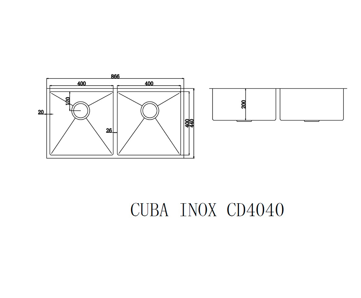 Cuba para Cozinha Retângular Dupla Linha Reta Inox 86,5x40x23 1mm