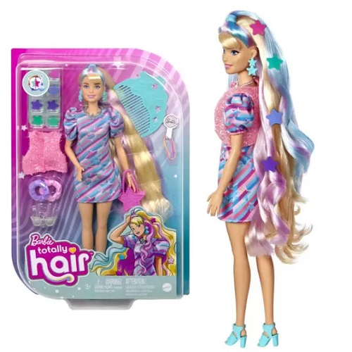 Boneca Barbie Totally Hair Pente Cabelo Troca Cor Acessorios - Rosa